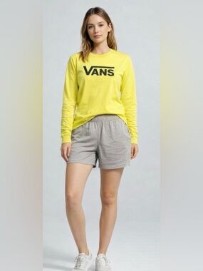 Vans Long Sleeve Logo Tee - Neon Yellow with Black Print